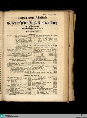 Karlsruher Tagblatt, Empfehlenswerthe Festgeschenke welche in der G. Braun'sche Hof-Buchhandlung