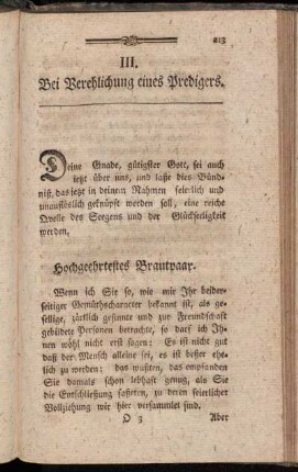 III. Bei Verehlichung eines Predigers.