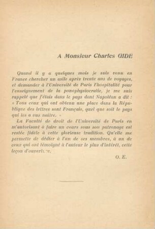 A Monsieur Charles Gide