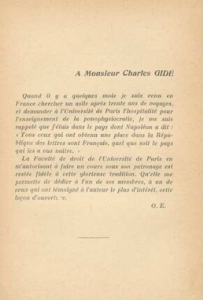 A Monsieur Charles Gide