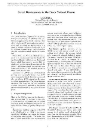 Recent Developments in the Czech National Corpus