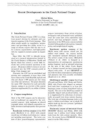 Recent Developments in the Czech National Corpus