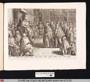 Cosimo I. de' Medici auf dem Weg zum Thron des Pius V. umgeben von Kardinälen.