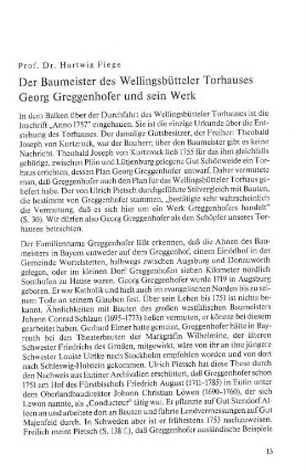 Der Baumeister des Wellingsbütteler Torhauses Georg Greggenhofer und sein Werk