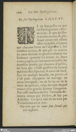 Du sort Pythagorien. Chap. XV.