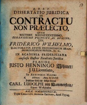 Diss. iur. de contractu non praelecto