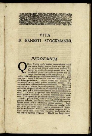 Vita B. Ernesti Stockmanni. Prooemium.