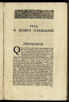 Vita B. Ernesti Stockmanni. Prooemium.