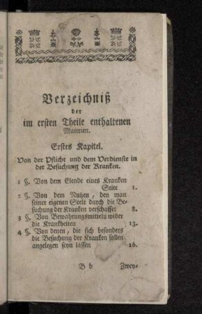 Verzeichniß der im ersten Theile enthaltenen Materien.