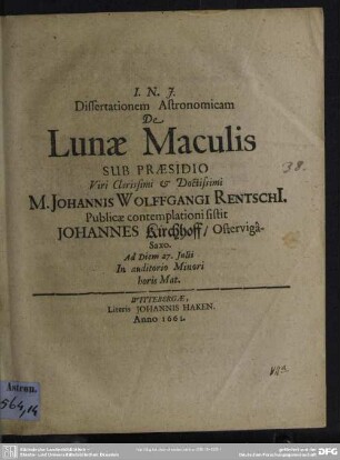 Dissertationem De lunae maculis