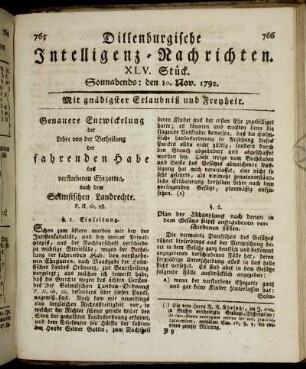 XLV. Stück. Sonnabends: den 10. Nov. 1792.