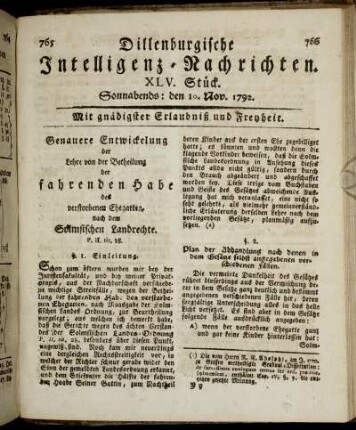 XLV. Stück. Sonnabends: den 10. Nov. 1792.