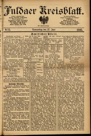 Erste Ausgabe vom Donnerstag, den 27. Juni 1895.