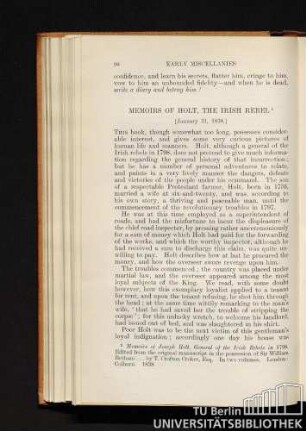 Memoirs of Holt, the irish rebel. [January 31, 1838.]