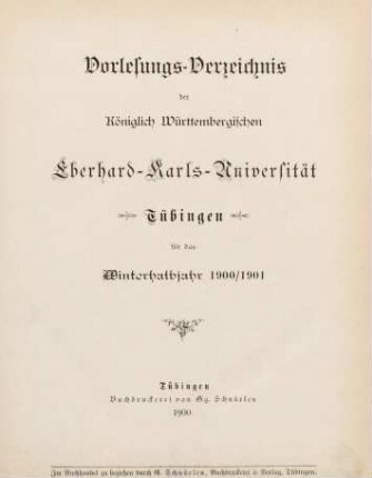 Vorlesungsverzeichnis 1900/01