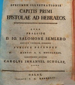 Specimen illustrationis cap. I. epistolae ad Hebraeos
