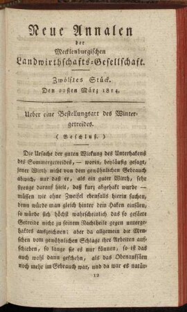 Zwölftes Stück. Den 22sten März 1814.