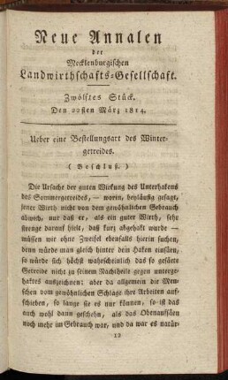 Zwölftes Stück. Den 22sten März 1814.