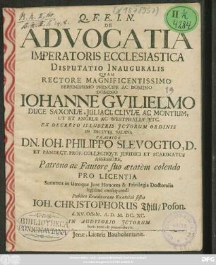 De Advocatia Imperatoris Ecclesiastica Disputatio Inauguralis