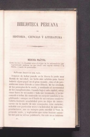 Biblioteca Peruana de historia, ciencias y literatura medicina práctica