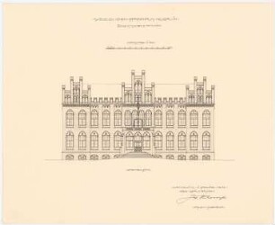 Pfarrhaus, Kattowitz-Bogudschütz: Ansicht der Gartenseite des Pfarrhauses 1:100