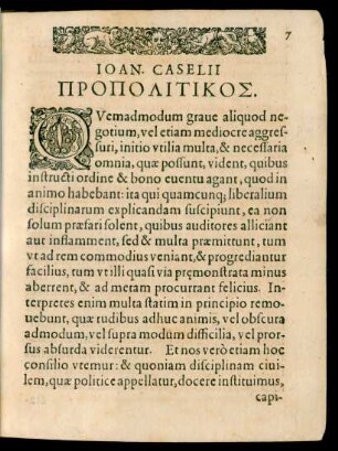 Ioan. Caselii. Propolitikos.