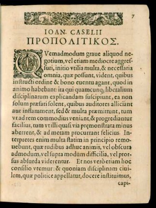 Ioan. Caselii. Propolitikos.