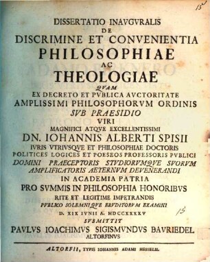 Dissertatio inauguralis de discrimine et convenientia philosophiae ac theologiae