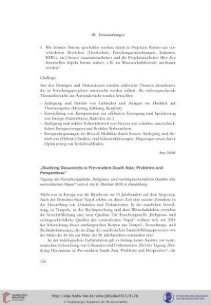 Studying Documents in Pre-modern South Asia: Problems and Perspectives : Tagung der Forschungsstelle „Religions‑ und rechtsgeschichtliche Quellen des vormodernen Nepal“ vom 4. bis 6. Oktober 2015 in Heidelberg