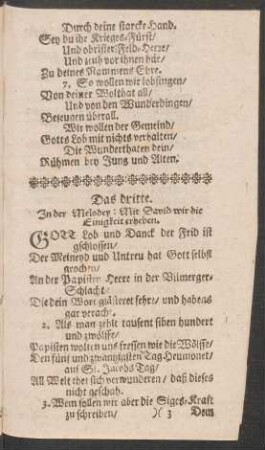 Das dritte. Jn der Melodey: Mit David wir die Einigkeit erheben.