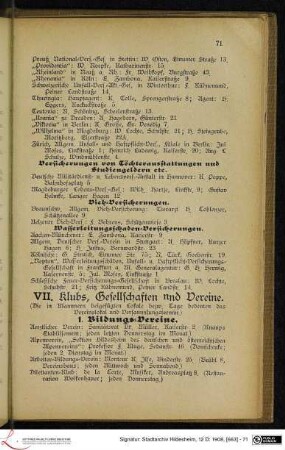 VII. Klubs, Gesellschaften und Vereine.