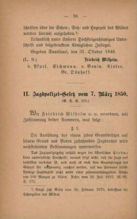 II. Jagdpolizei-Gesetz vom 7. März 1850.