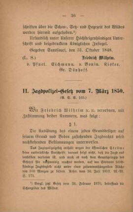 II. Jagdpolizei-Gesetz vom 7. März 1850.