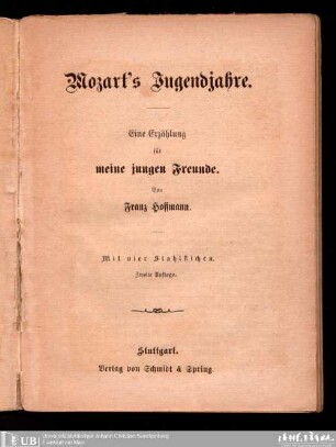 Mozarts Jugendjahre : eine Erzählung f. meine jungen Freunde