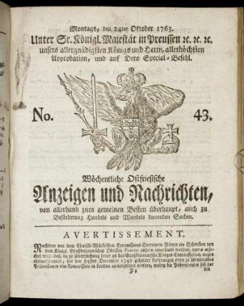 No. 43. Montags, den 24ten Oktober 1763.