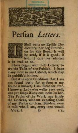 Persian Letters, Vol. 1 (1736)