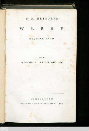 Bd. 9: Der Weltmann und der Dichter