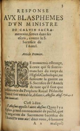 Réponse aux Balphêmes d'un Ministre de Calvin Sacramentaire