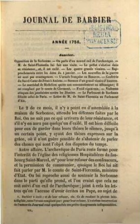 Chronique de la régence et du règne de Louis XV (1718-1765) ou journal de Barbier. 7, Septième série 1758 - 1761