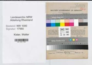 Entnazifizierung Walter Kister, geb. 27.08.1899 (Chemie Arbeiter)