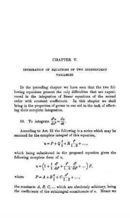 Chapter V. Integration of Equations of two Independent Variables.