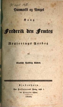 Danmarke og Norges Kong Frederik den Fem tes Regjerings Aarbog