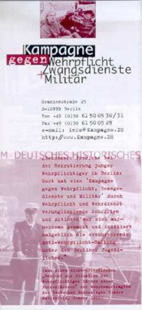 Informationsblatt über die Ziele der "Kampagne gegen Wehrpflicht, Zwangsdienste und Militär"