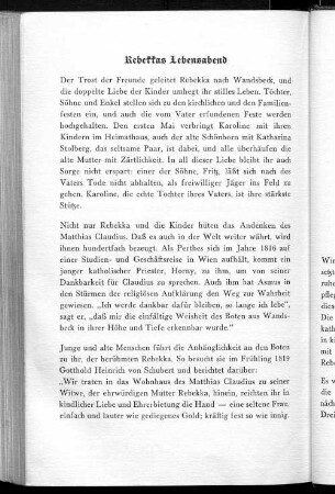 Rebekkas Lebensabend