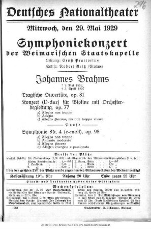 Symphoniekonzert [...] Johannes Brahms