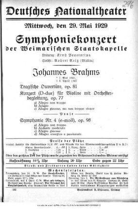 Symphoniekonzert [...] Johannes Brahms