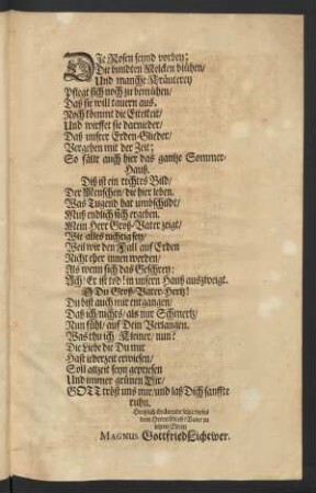 Die Rosen seynd vorbey; [...]