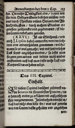 Das III. Capittel; Einhalt, Senecæ Text.