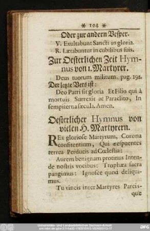 Oesterlicher Hymnus von vielen H. Martyrern.