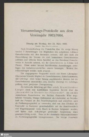 Versammlungs-Protokolle aus dem Vereinsjahre 1903/04